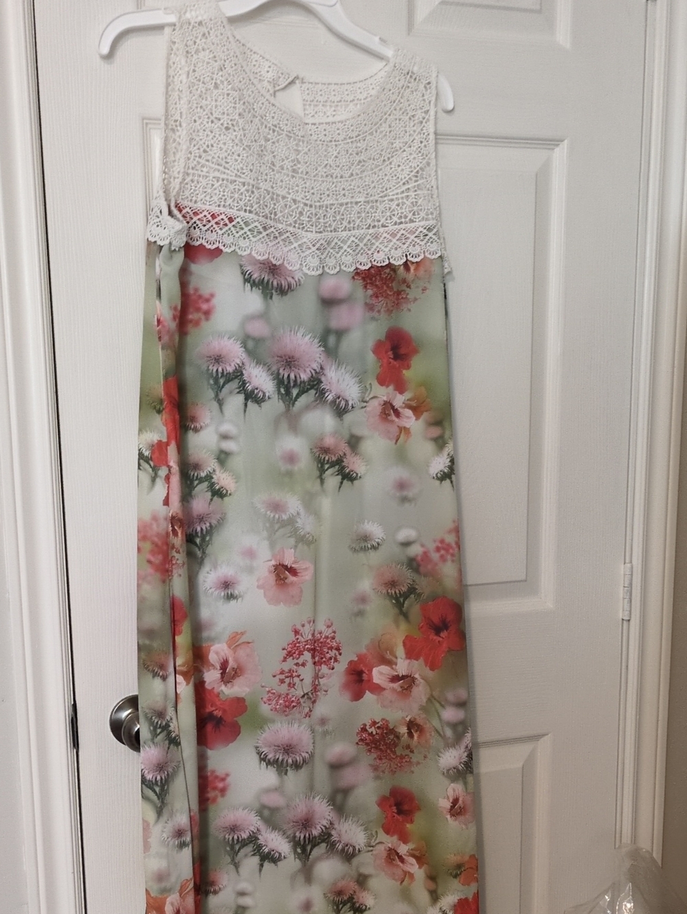 Floral Lace-Top Maxi Skirt in White and Pastel Floral